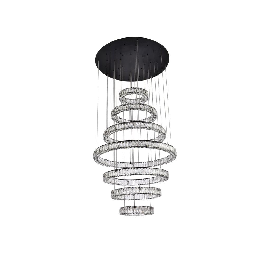 Monroe 40 Inch Led Seven Ring Chandelier In Black. Picture 6