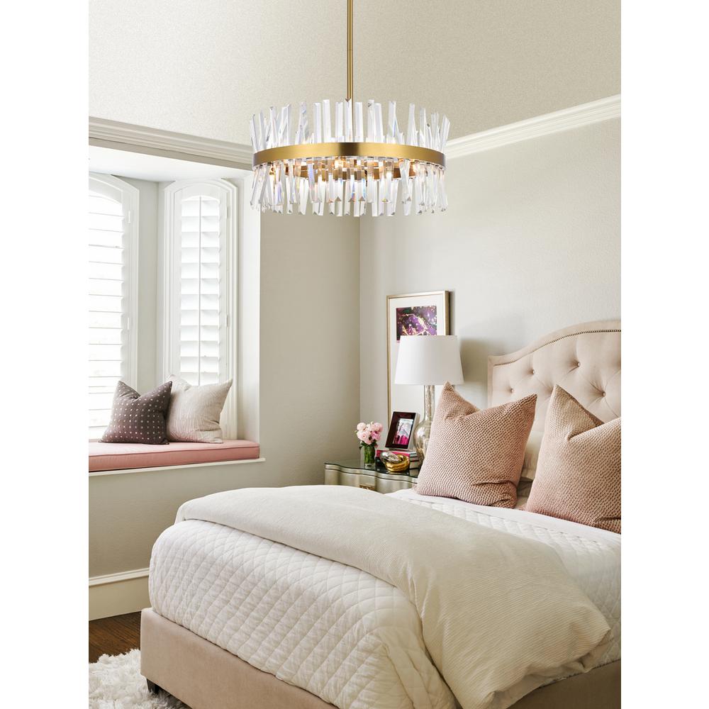 Serephina 25 Inch Crystal Round Pendant Light In Satin Gold. Picture 7