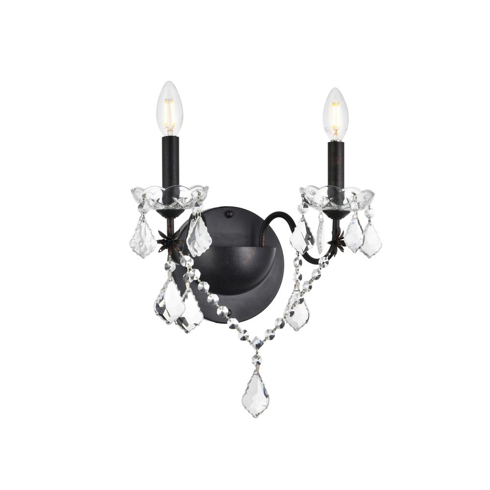 St. Francis 2 Light Dark Bronze Wall Sconce Clear Royal Cut Crystal. Picture 6