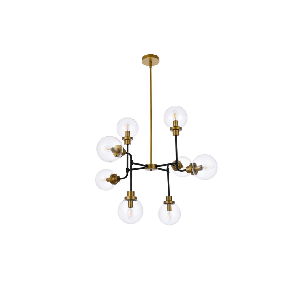 Hanson 8 Lights Pendant In Black With Brass With Clear Shade. Picture 6