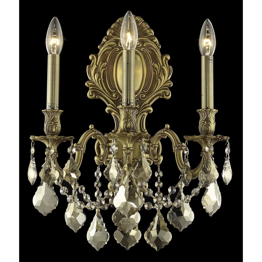 Monarch 3 Light French Gold Wall Sconce Golden Teak (Smoky) Royal Cut Crystal. Picture 1