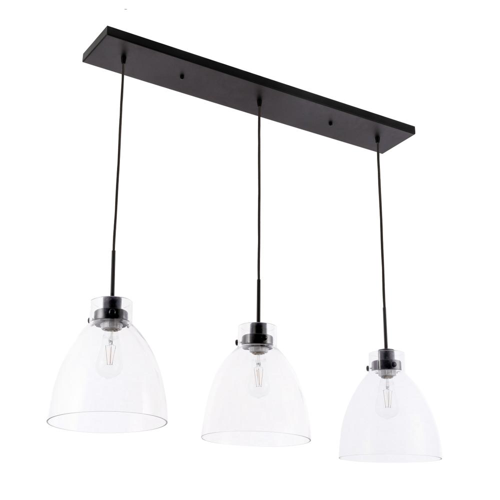 Frey 3 Light Black And Clear Glass Pendant. Picture 6