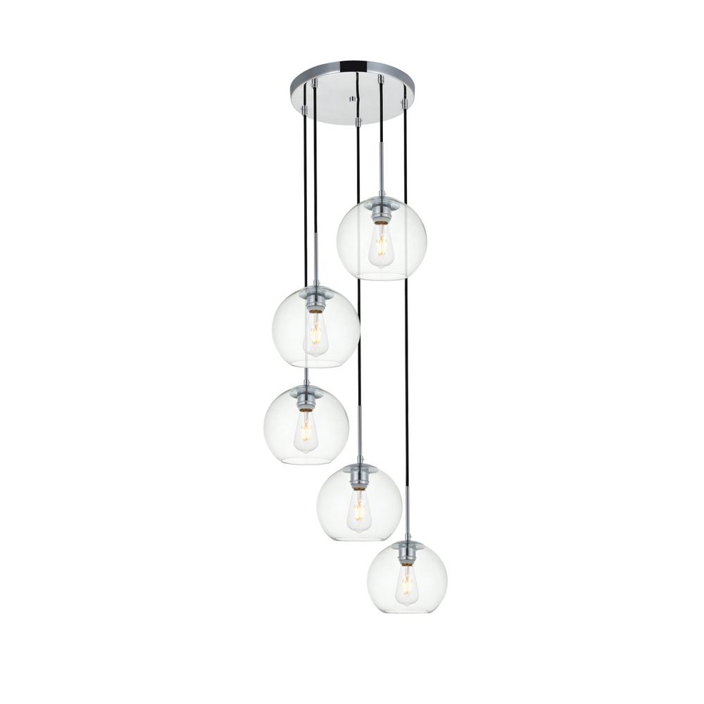 Baxter 5 Lights Chrome Pendant With Clear Glass. Picture 1
