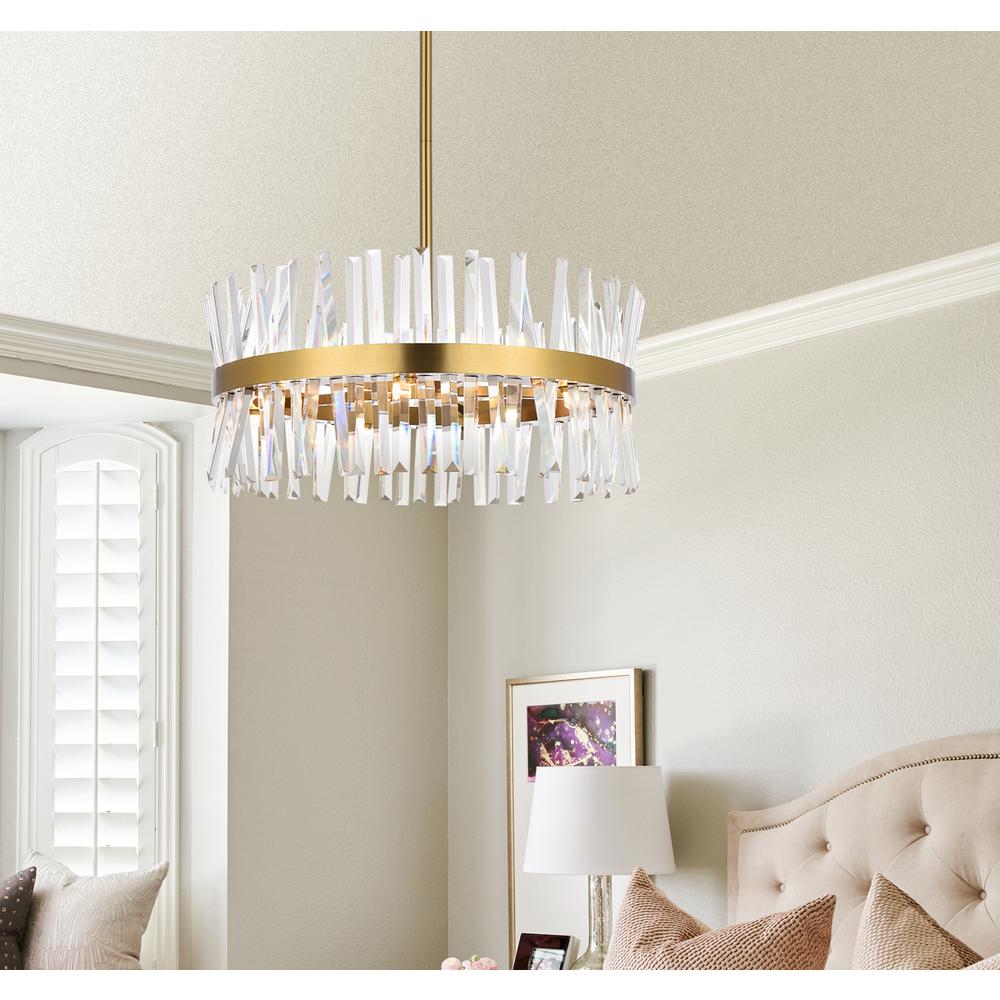 Serephina 25 Inch Crystal Round Pendant Light In Satin Gold. Picture 8