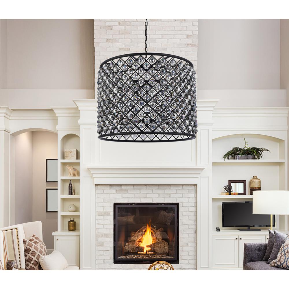Madison 12 Light Matte Black Chandelier Silver Shade (Grey) Royal Cut Crystal. Picture 7