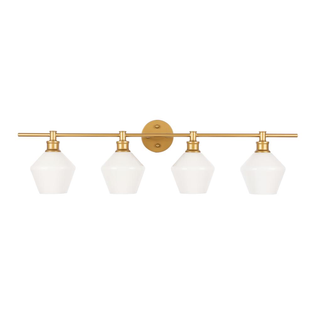 Gene 4 Light Brass And Frosted White Glass Wall Sconce. Picture 10