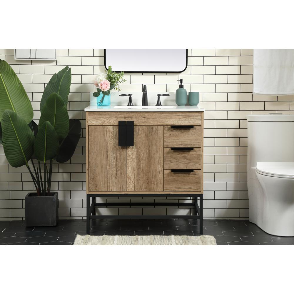 32 Inch Single Bathroom Vanity In Natural Oak With Backsplash. Picture 14