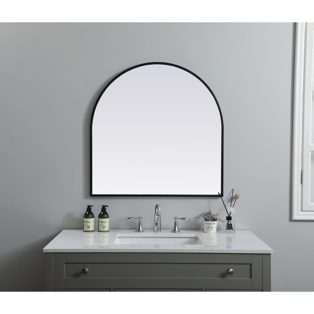 Metal Frame Arch Mirror 30X30 Inch In Black. Picture 3