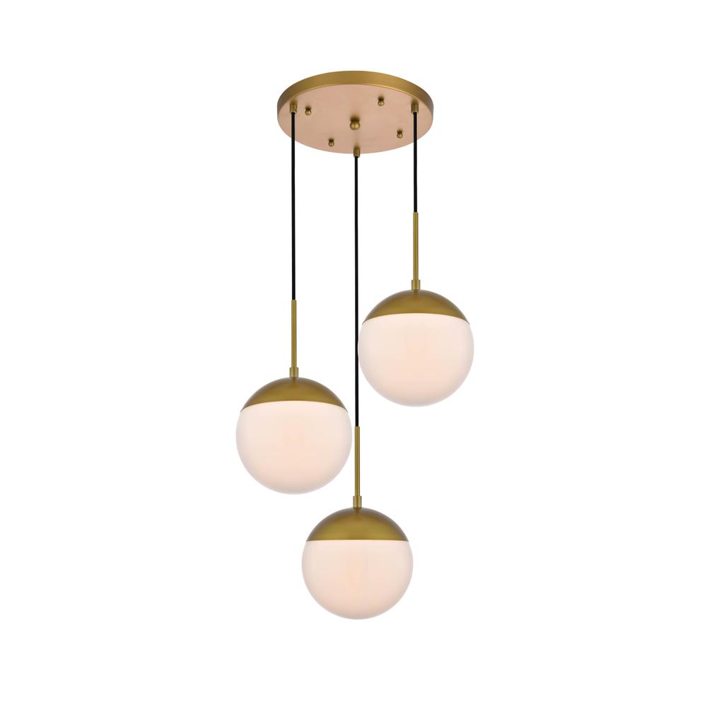 Eclipse 3 Lights Brass Pendant With Frosted White Glass. Picture 1