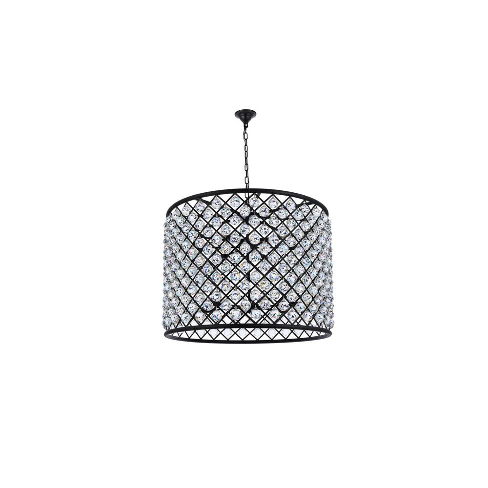 Madison 12 Light Matte Black Chandelier Clear Royal Cut Crystal. Picture 6
