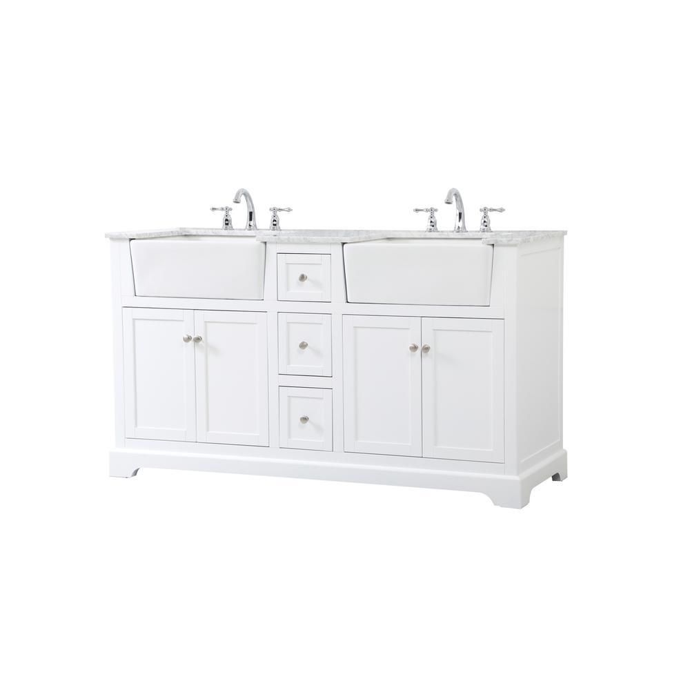 60 Inch Double Bathroom Vanity In White. Picture 7