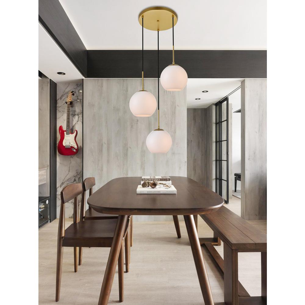 Baxter 3 Lights Brass Pendant With Frosted White Glass. Picture 7