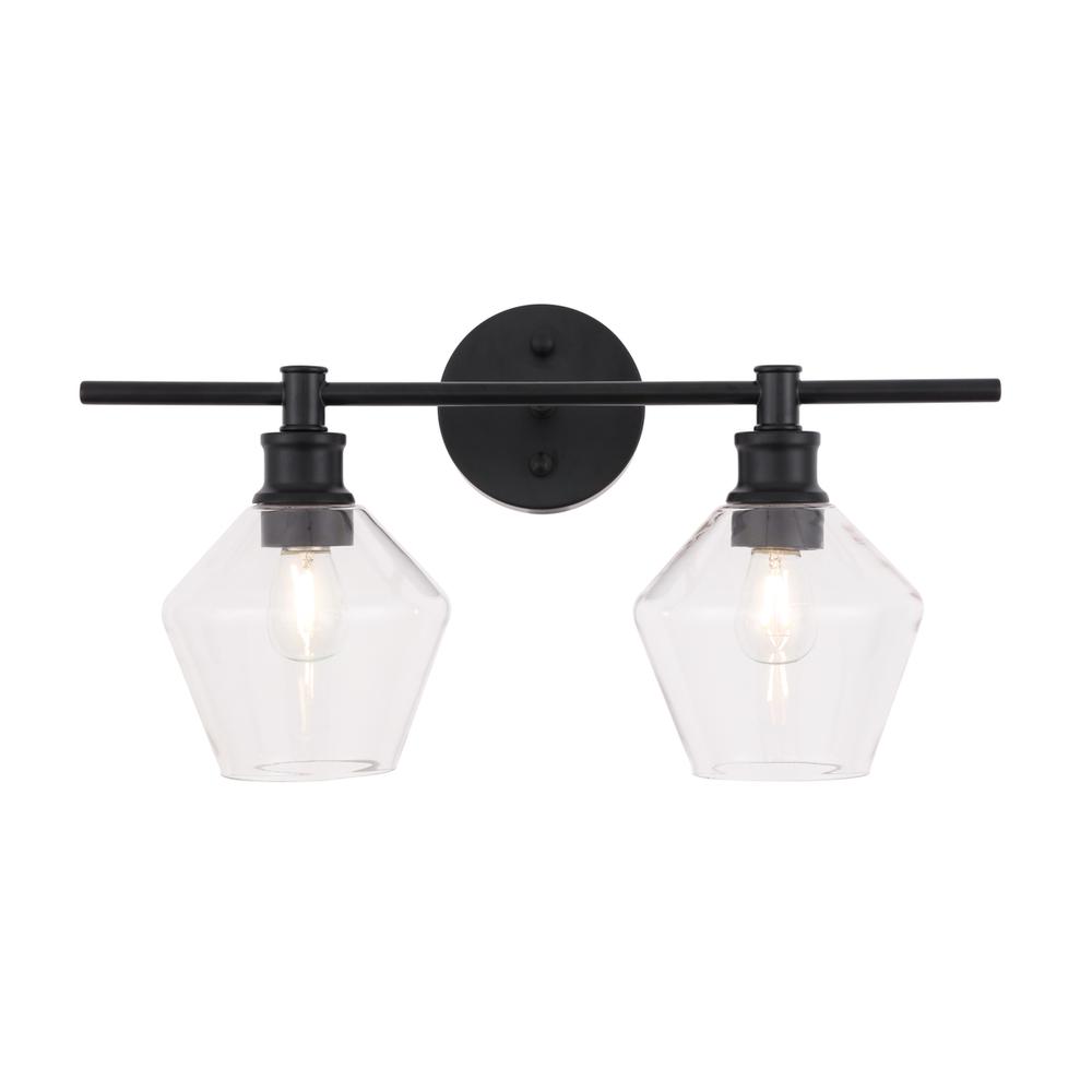 Gene 2 Light Black And Clear Glass Wall Sconce. Picture 9