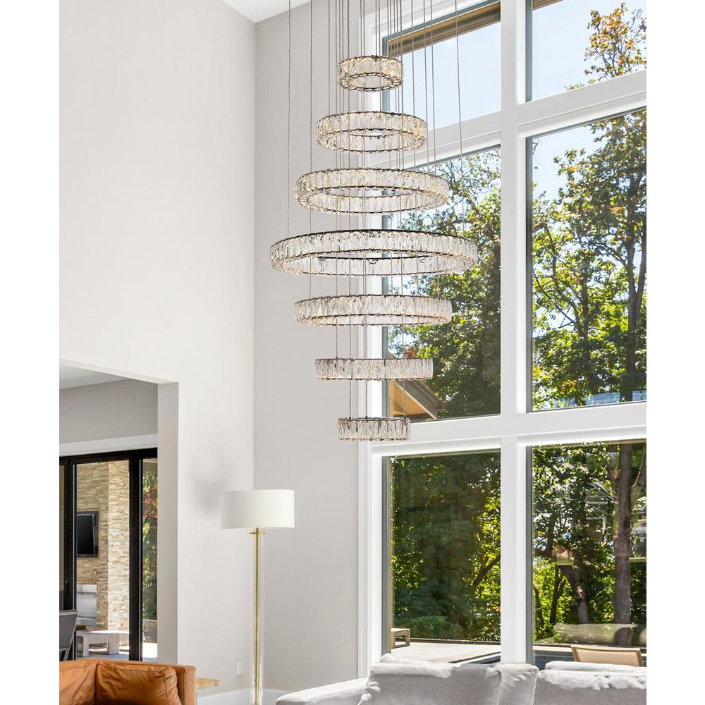 Monroe 34 Inch Led Seven Ring Chandelier In Black. Picture 8