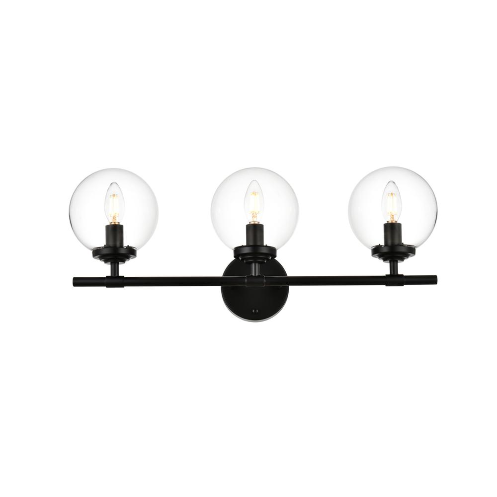 Ingrid 3 Light Black And Clear Bath Sconce. Picture 1