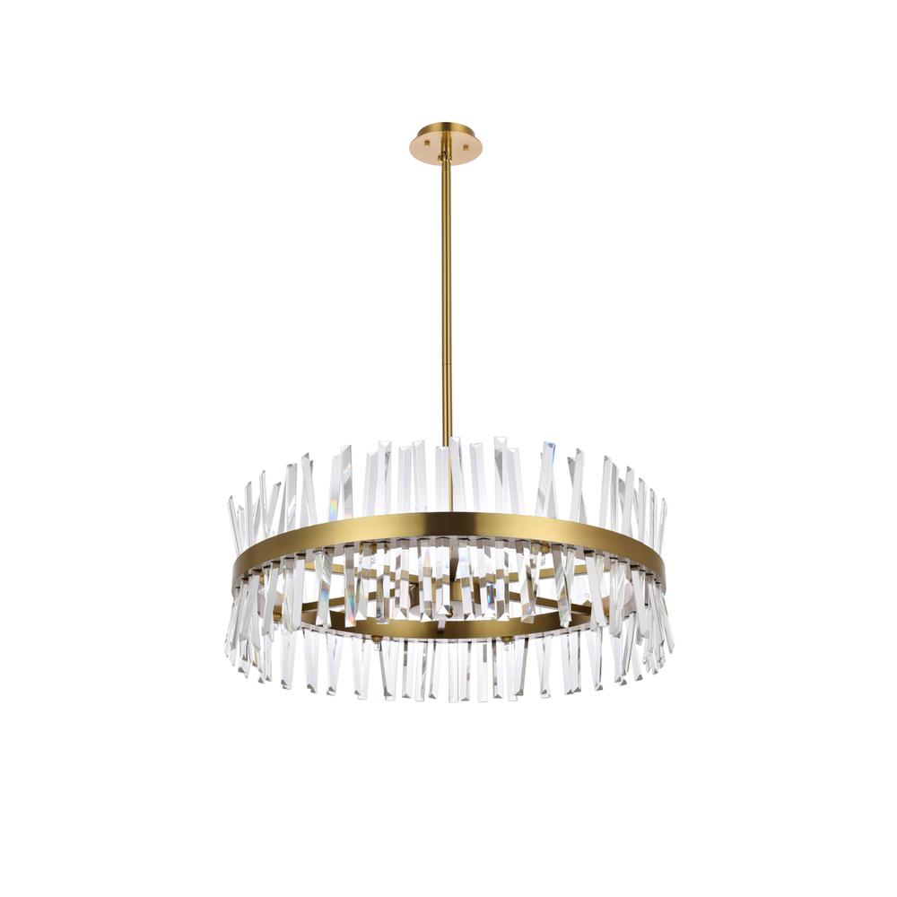 Serephina 32 Inch Crystal Round Chandelier Light In Satin Gold. Picture 6