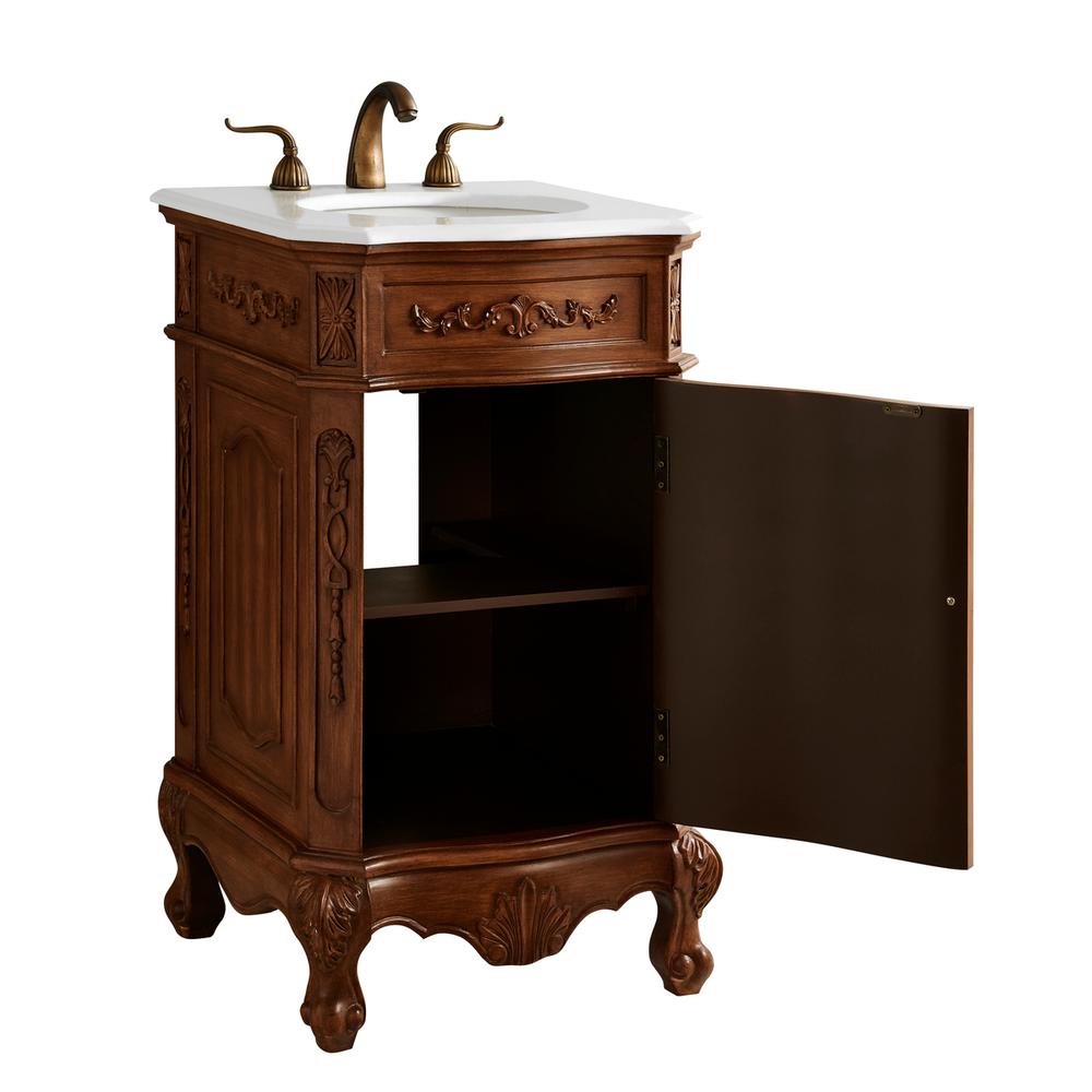 21 Inch Single Bathroom Vanity In Teak Color With Ivory White Engineered Marble. Picture 6