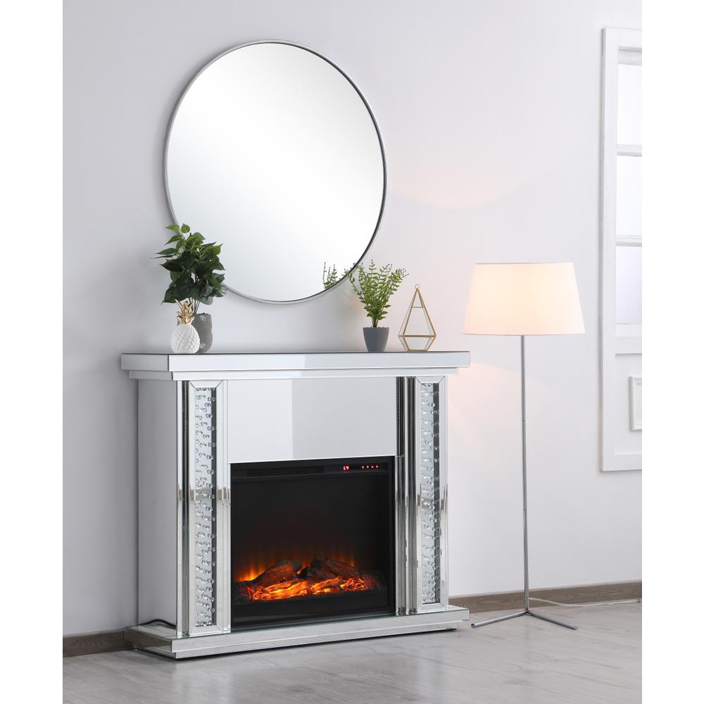 47.5 In. Crystal Mirrored Mantle With Wood Log Insert Fireplace. Picture 5
