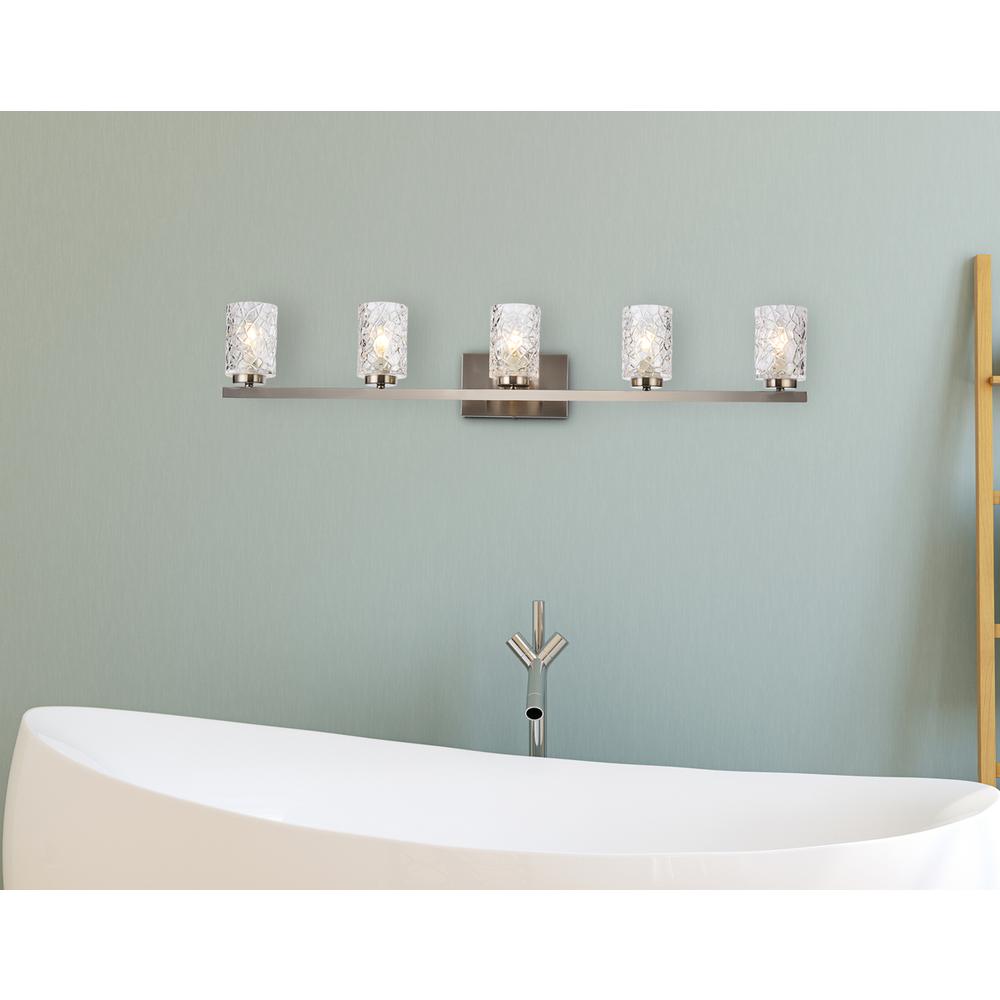 Cassie 5 Lights Bath Sconce In Satin Nickel With Clear Shade. Picture 6