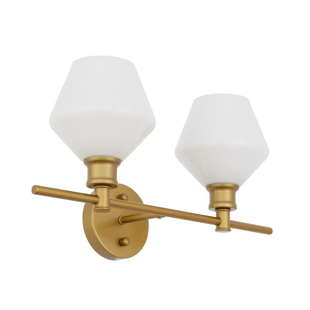Gene 2 Light Brass And Frosted White Glass Wall Sconce. Picture 8