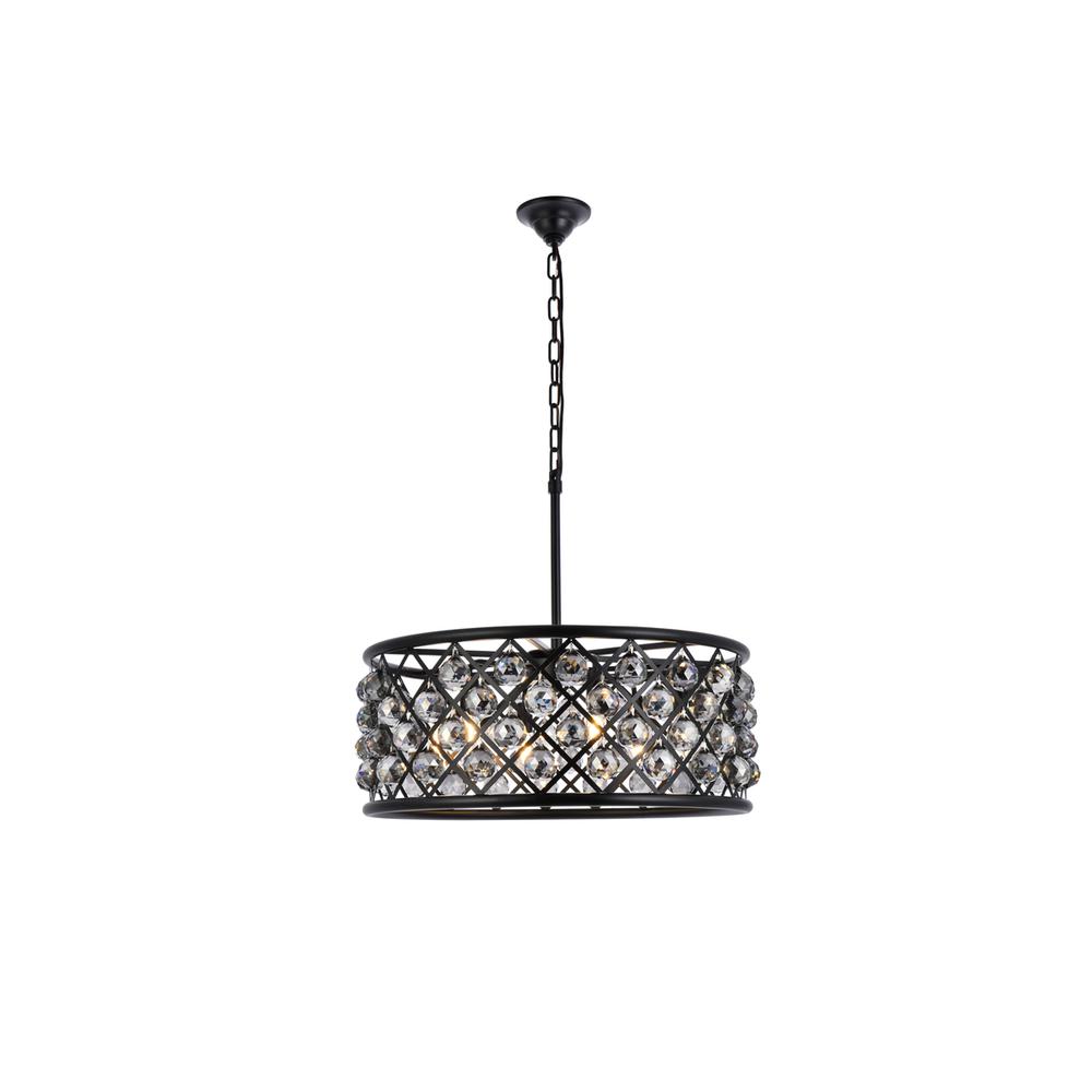Madison 6 Light Matte Black Chandelier Silver Shade (Grey) Royal Cut Crystal. Picture 1