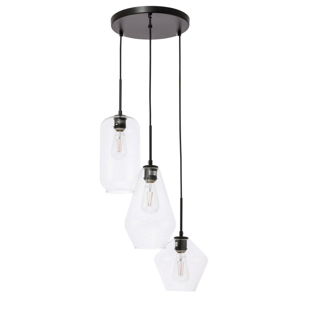 Gene 3 Light Black And Clear Glass Pendant. Picture 6