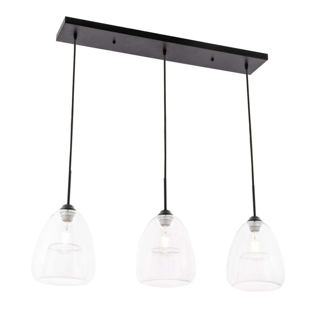 Kason 3 Light Black And Clear Glass Pendant. Picture 3