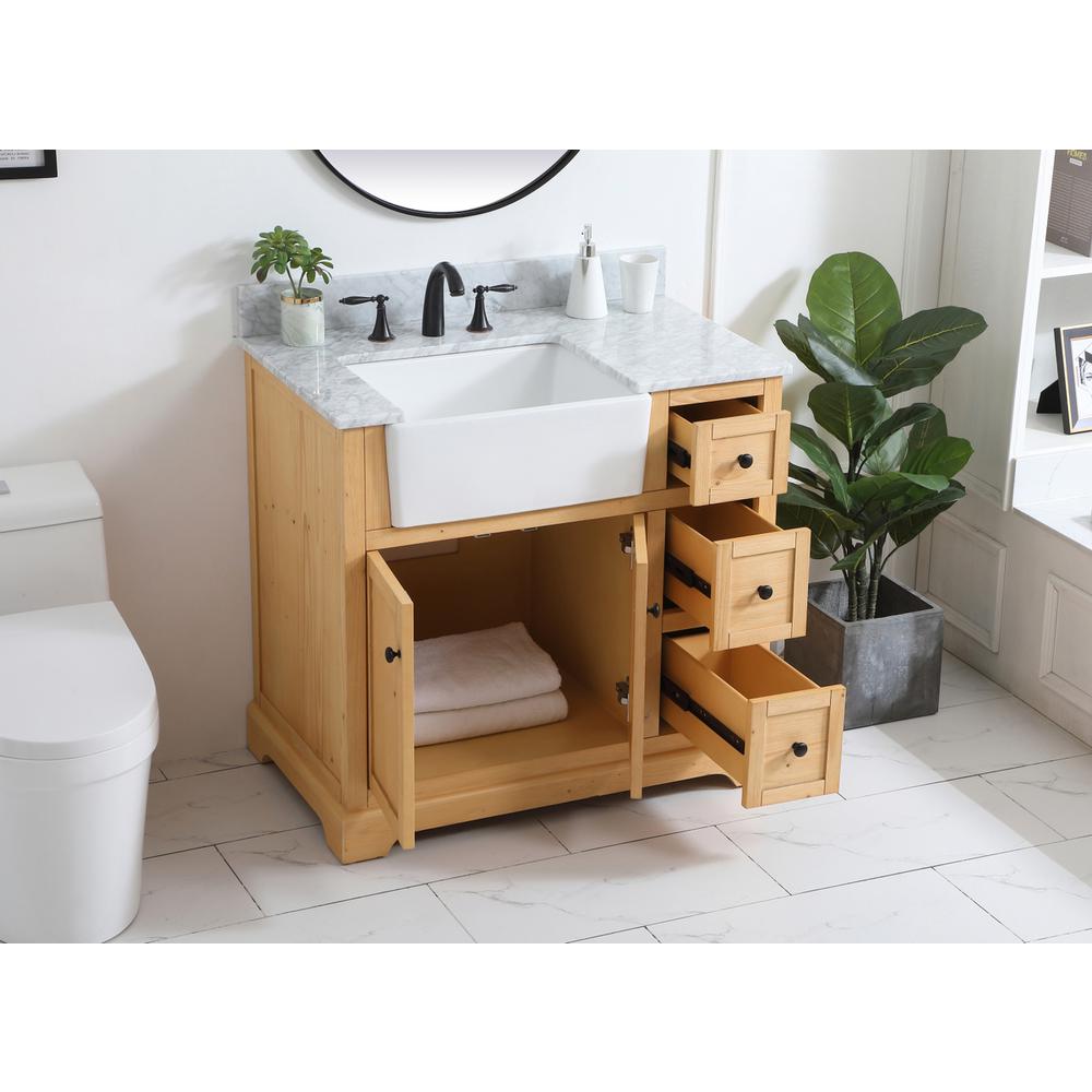 36 Inch Single Bathroom Vanity In Natural Wood With Backsplash. Picture 3
