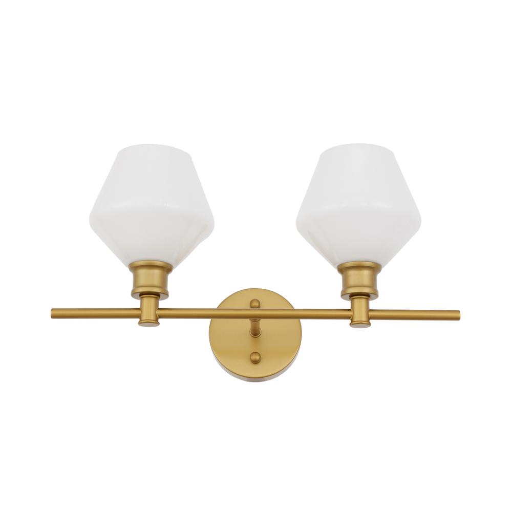 Gene 2 Light Brass And Frosted White Glass Wall Sconce. Picture 4