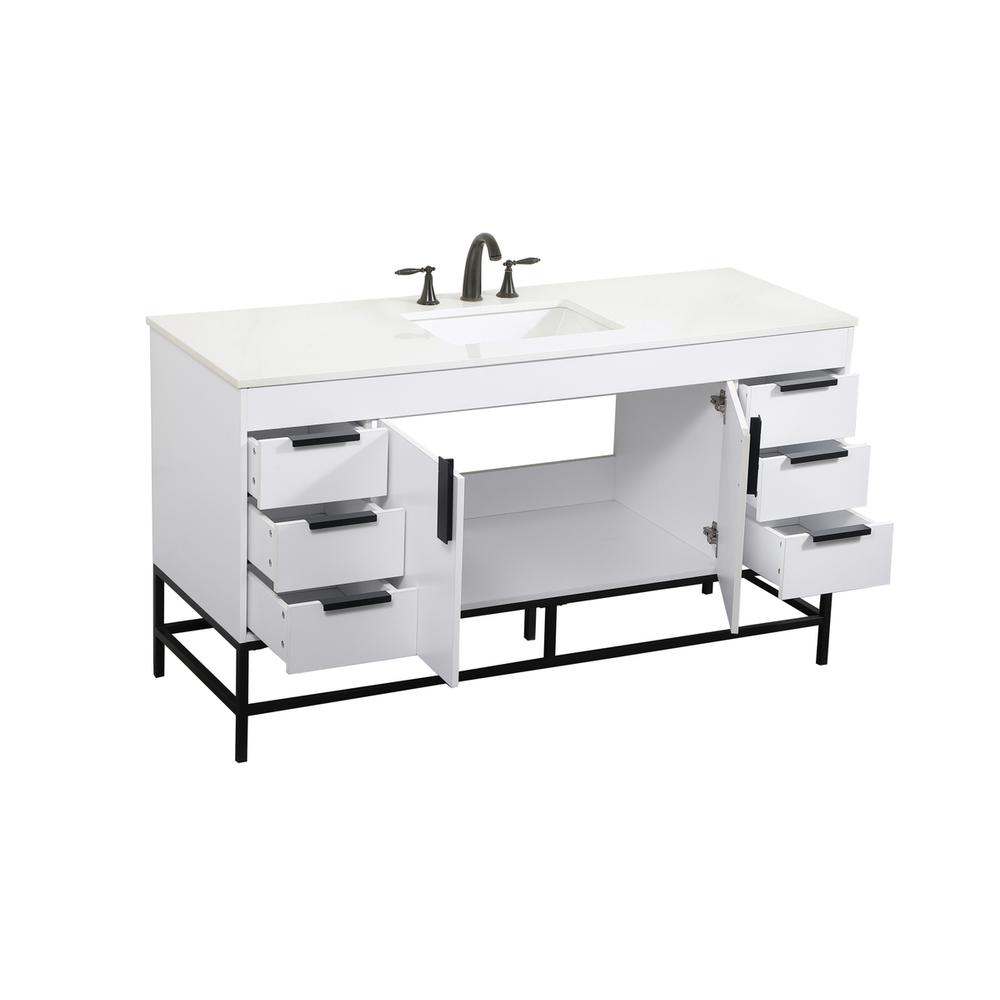 60 Inch Single Bathroom Vanity In White. Picture 9