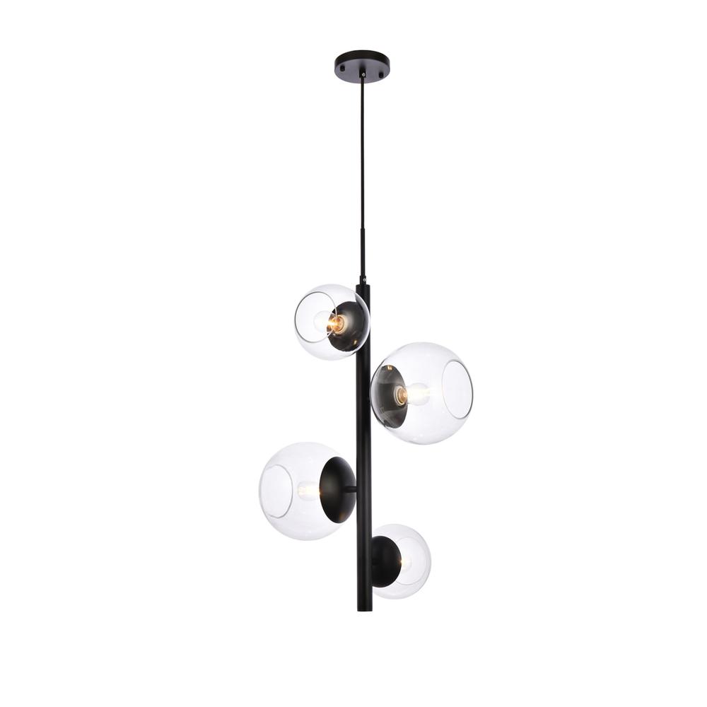 Wells 18 Inch Pendant In Black With Clear Shade. Picture 1