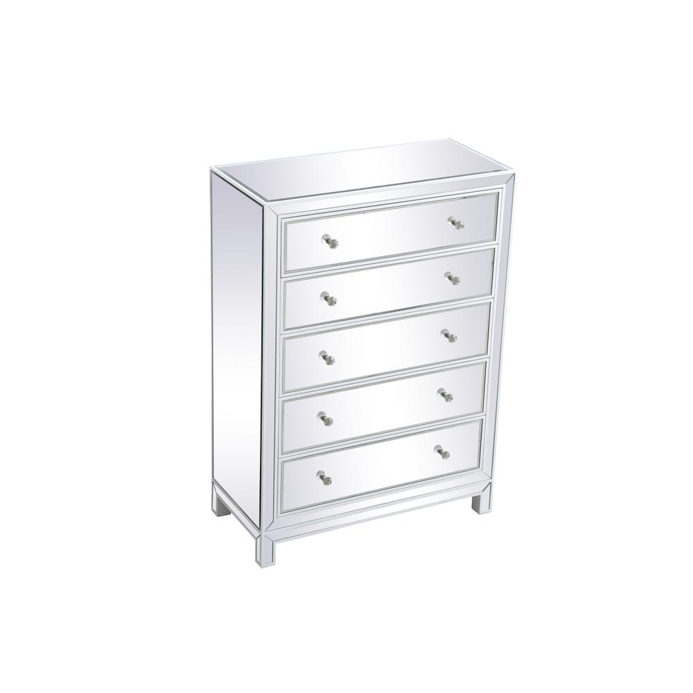 34 Inch Mirrored Five Drawer Cabinet In White. Picture 5