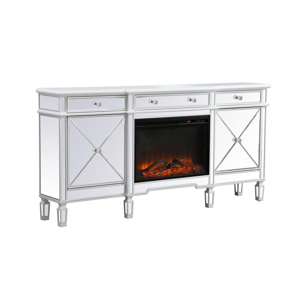 Contempo 72 In. Mirrored Credenza With Crystal Fireplace In Antique White. Picture 4