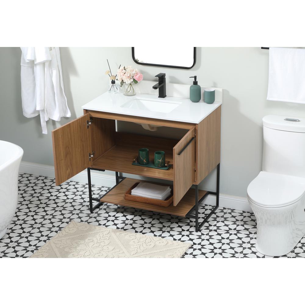 36 Inch Single Bathroom Vanity In Walnut Brown With Backsplash. Picture 3