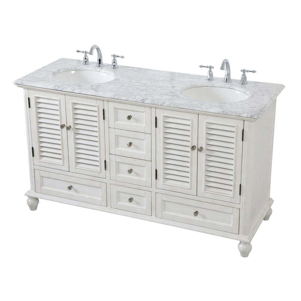 60 Inch Double Bathroom Vanity In Antique White. Picture 7