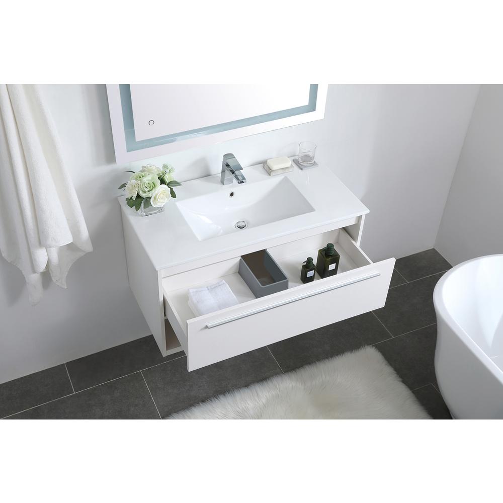 36 Inch  Single Bathroom Floating Vanity In White. Picture 3