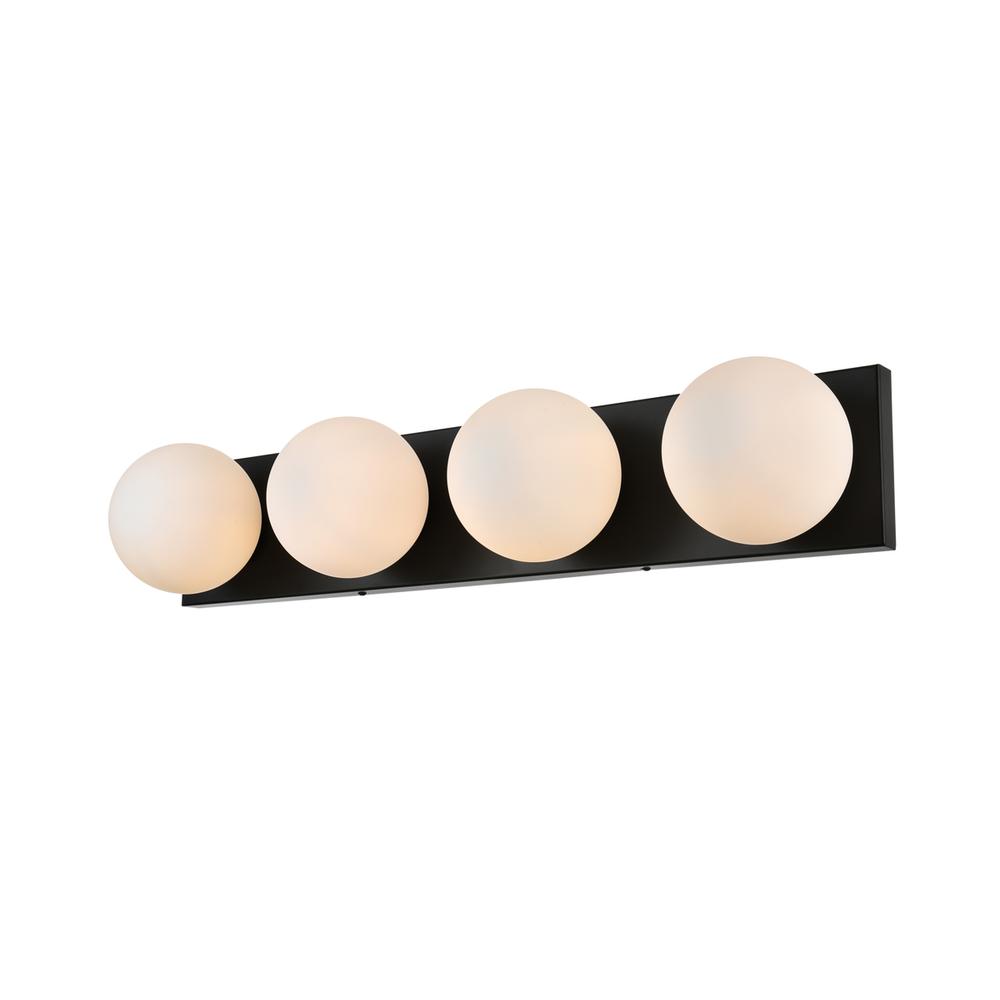 Jaylin 4 Light Black And Frosted White Bath Sconce. Picture 2