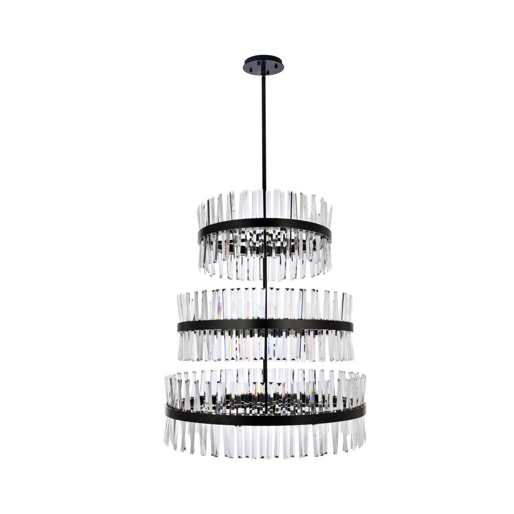 Serephina 36 Inch 3 Tiers Crystal Round Chandelier Light In Black. Picture 1