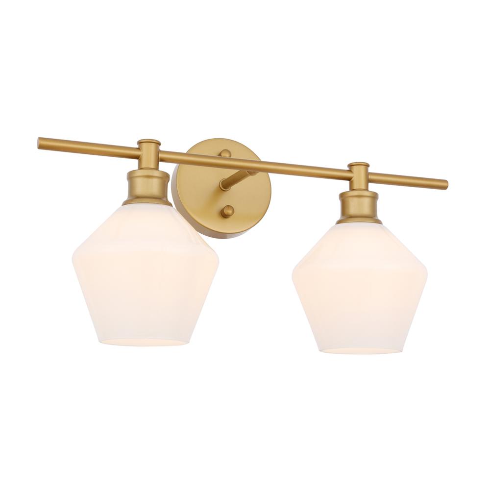Gene 2 Light Brass And Frosted White Glass Wall Sconce. Picture 13