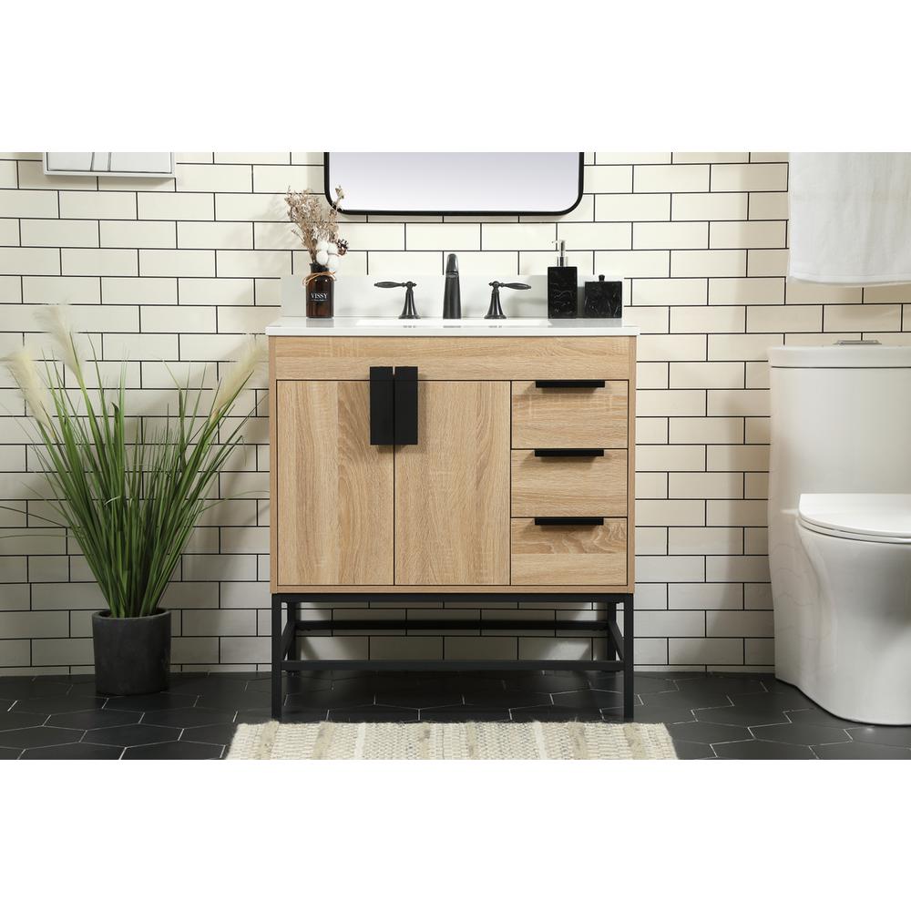 32 Inch Single Bathroom Vanity In Mango Wood With Backsplash. Picture 14