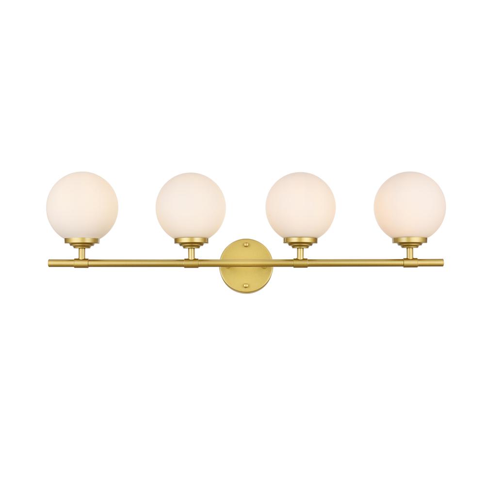 Ansley 4 Light Brass And Frosted White Bath Sconce. Picture 1