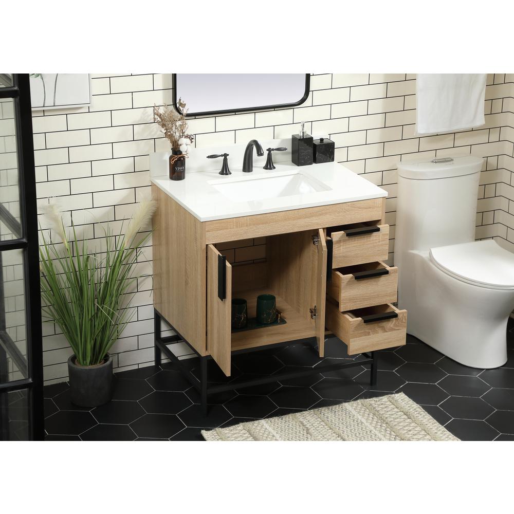 32 Inch Single Bathroom Vanity In Mango Wood With Backsplash. Picture 3