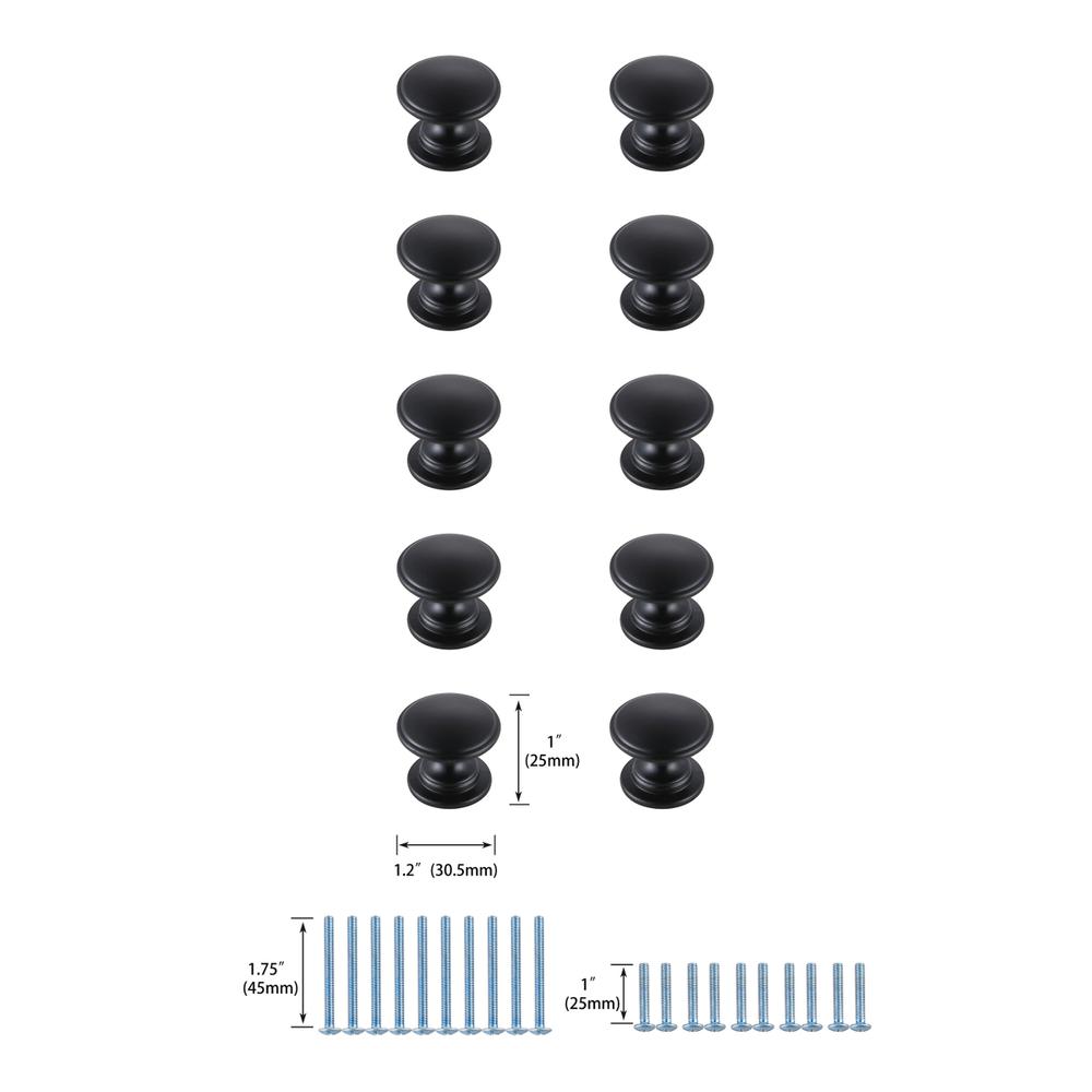 Kaid 1.2" Diameter Matte Black Mushroom Knob Multipack (Set Of 10). Picture 5