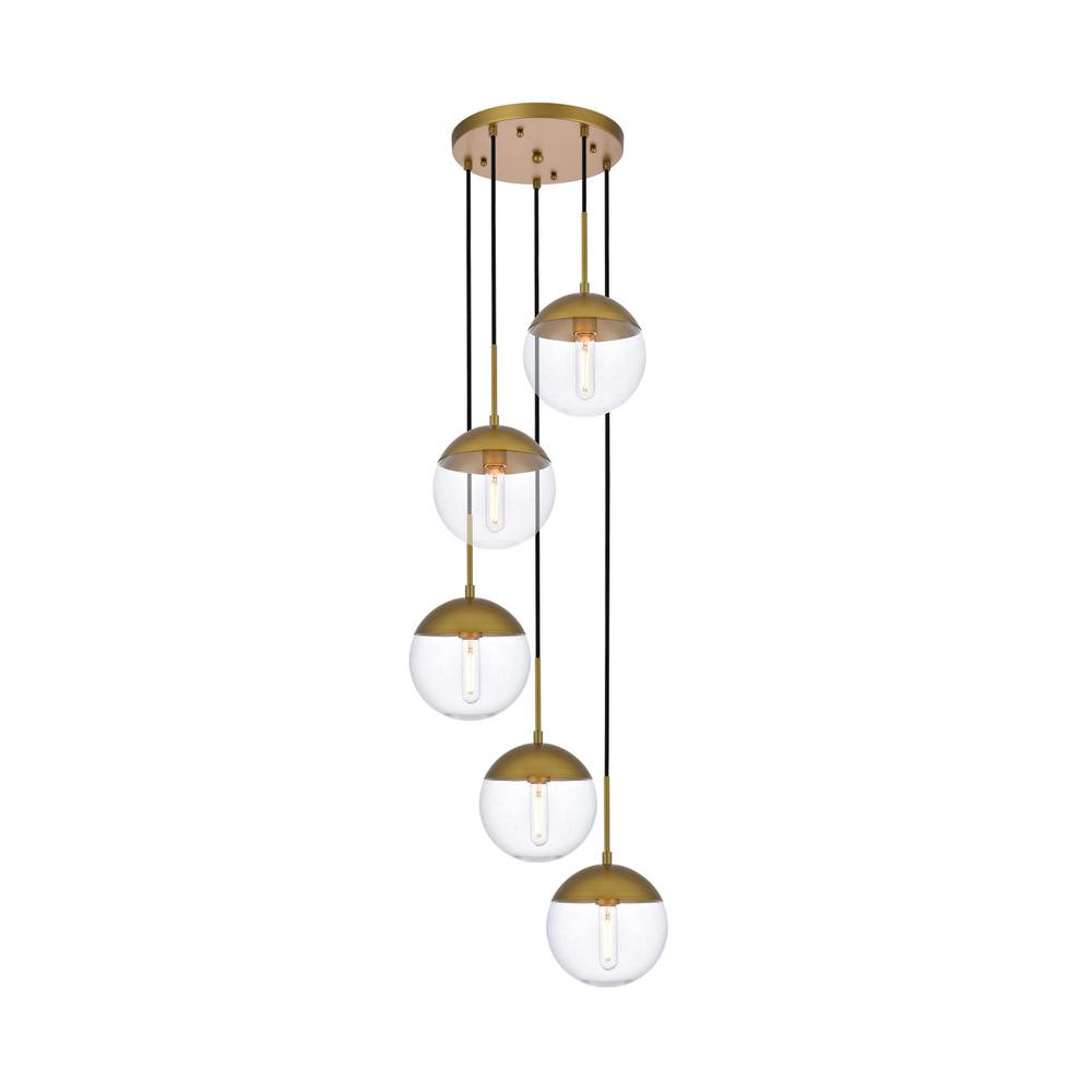 Eclipse 5 Lights Brass Pendant With Clear Glass. Picture 1