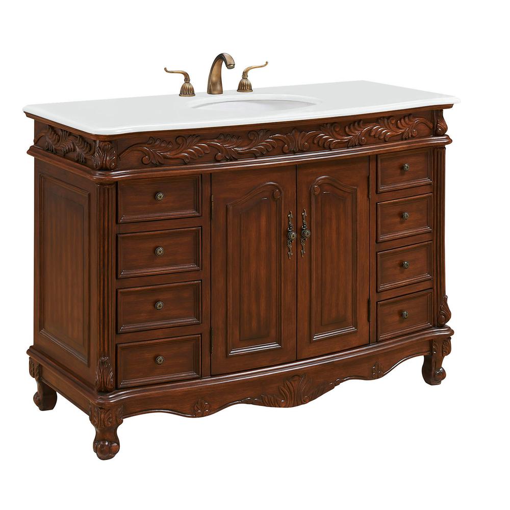 48 Inch Single Bathroom Vanity In Teak Color With Ivory White Engineered Marble. Picture 2