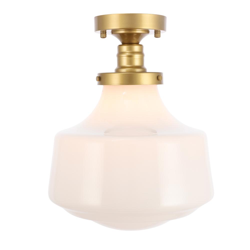 Lyle 1 Light Brass And Frosted White Glass Flush Mount. Picture 1