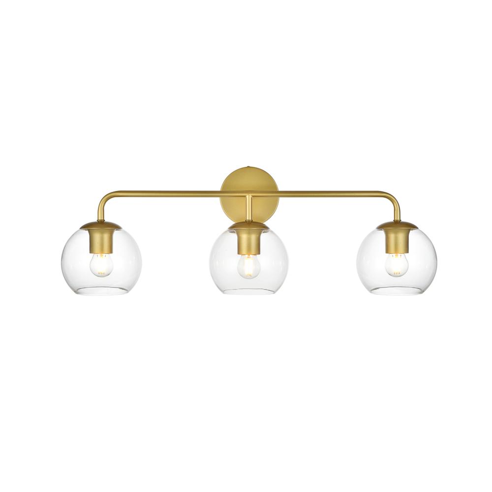 Genesis 3 Light Brass And Clear Bath Sconce. Picture 1