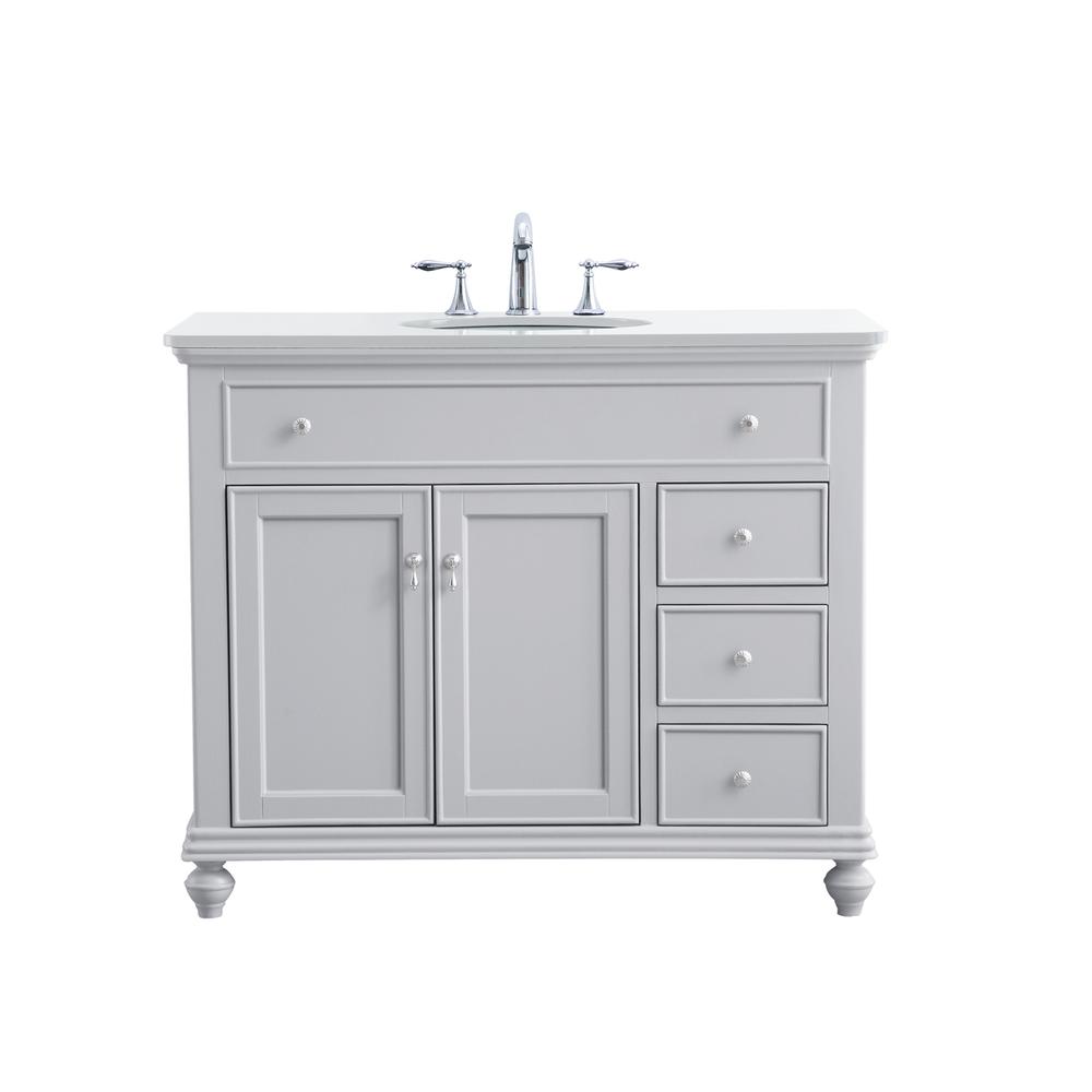 42 Inch Single Bathroom Vanity In Light Grey With Ivory White Engineered Marble. Picture 1