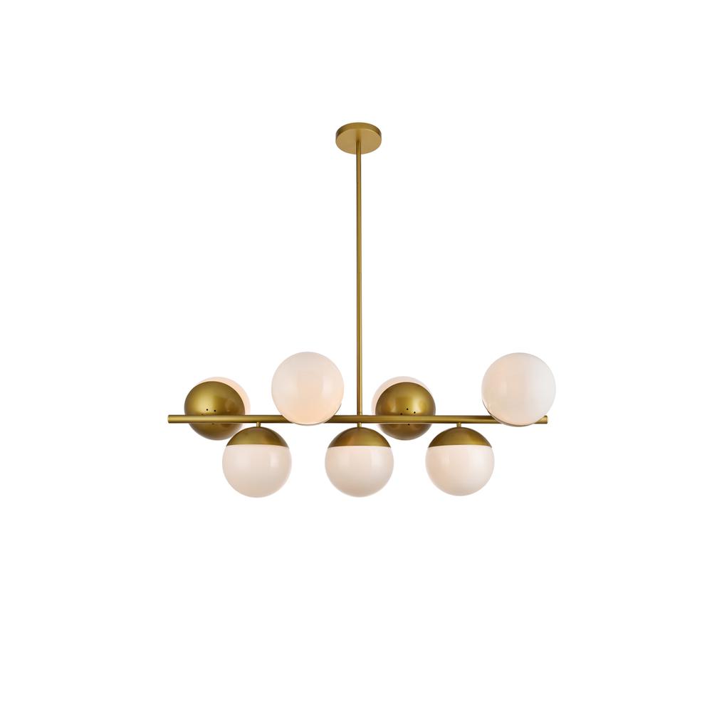 Eclipse 7 Lights Brass Pendant With Frosted White Glass. Picture 1