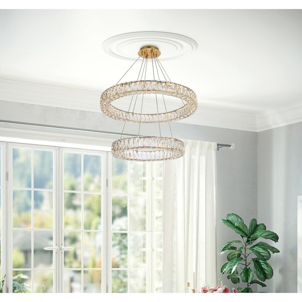 Monroe 28 Inch Led Double Ring Chandelier In Gold. Picture 8